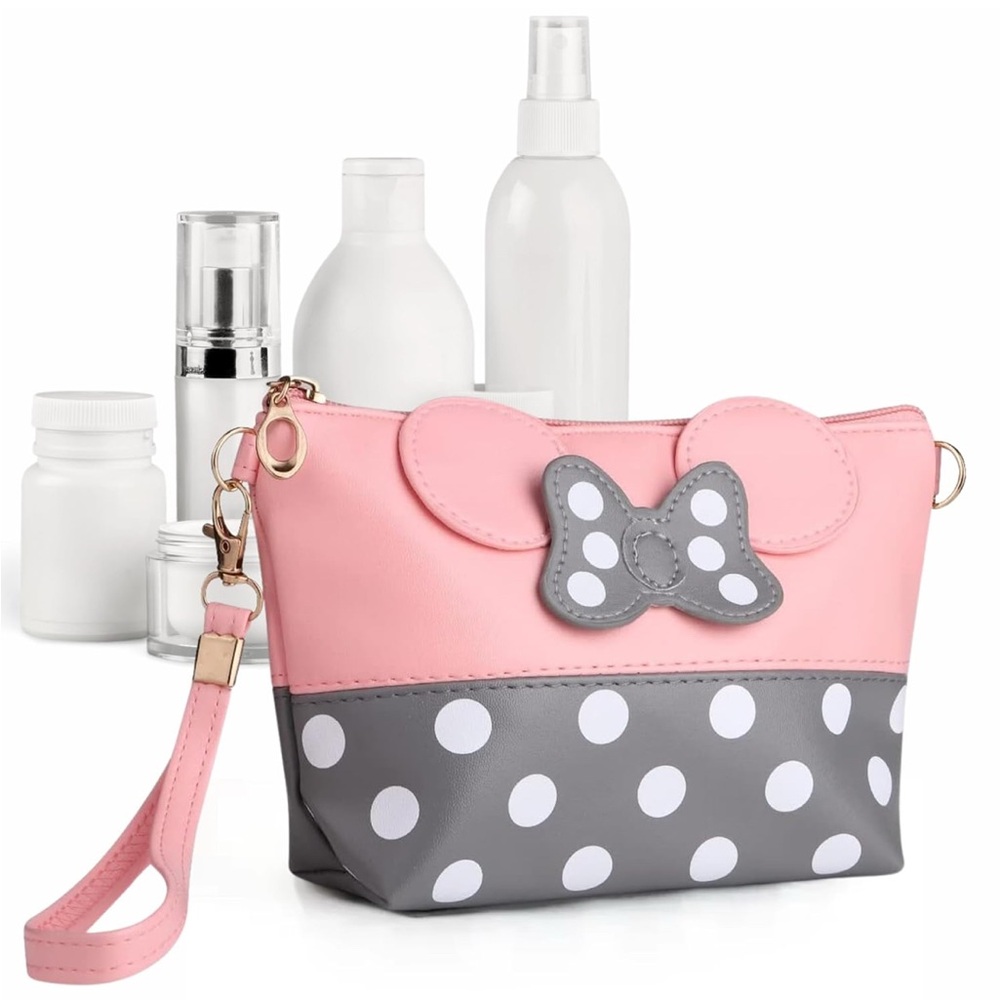 Pink and Gray Polka Dot Wristlet